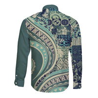 Hawaiian Hibiscus Tribal Vintage Motif Long Sleeve Button Shirt Ver 1