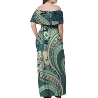 Hawaiian Hibiscus Tribal Vintage Motif Off Shoulder Maxi Dress Ver 1