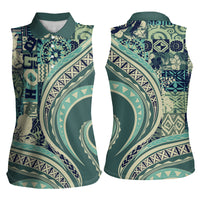 Hawaiian Hibiscus Tribal Vintage Motif Women Sleeveless Polo Shirt Ver 1