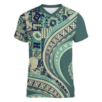 Hawaiian Hibiscus Tribal Vintage Motif Women V-Neck T-Shirt Ver 1