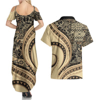Hawaiian Hibiscus Tribal Vintage Motif Couples Matching Summer Maxi Dress and Hawaiian Shirt Ver 2