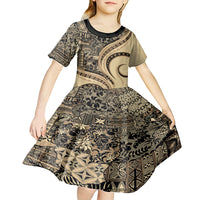 Hawaiian Hibiscus Tribal Vintage Motif Kid Short Sleeve Dress Ver 2