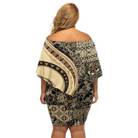 Hawaiian Hibiscus Tribal Vintage Motif Off Shoulder Short Dress Ver 2 LT9 - Polynesian Pride