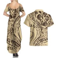 Hawaiian Hibiscus Tribal Vintage Motif Couples Matching Summer Maxi Dress and Hawaiian Shirt Ver 3