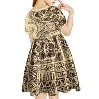 Hawaiian Hibiscus Tribal Vintage Motif Kid Short Sleeve Dress Ver 3