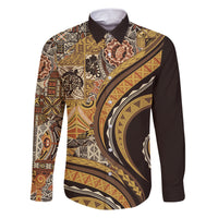 Hawaiian Hibiscus Tribal Vintage Motif Family Matching Short Sleeve Bodycon Dress and Hawaiian Shirt Ver 4 LT9 Dad's Shirt - Long Sleeve Gold - Polynesian Pride
