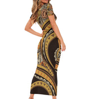 Hawaiian Hibiscus Tribal Vintage Motif Family Matching Short Sleeve Bodycon Dress and Hawaiian Shirt Ver 4 LT9 - Polynesian Pride