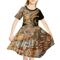 Hawaiian Hibiscus Tribal Vintage Motif Kid Short Sleeve Dress Ver 4