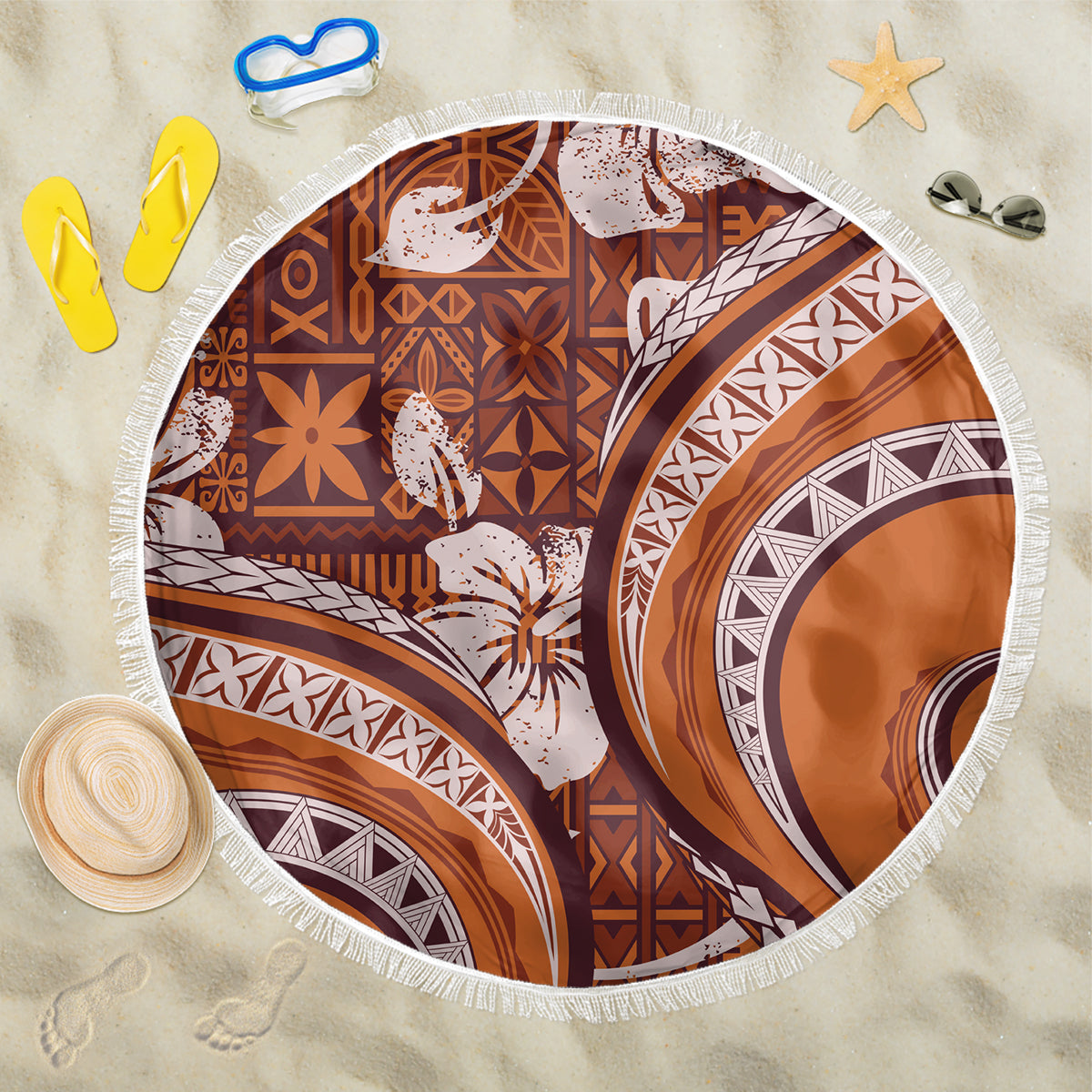 Hawaiian Hibiscus Tribal Vintage Motif Beach Blanket Ver 5