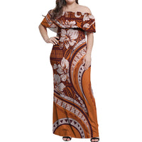 Hawaiian Hibiscus Tribal Vintage Motif Off Shoulder Maxi Dress Ver 5