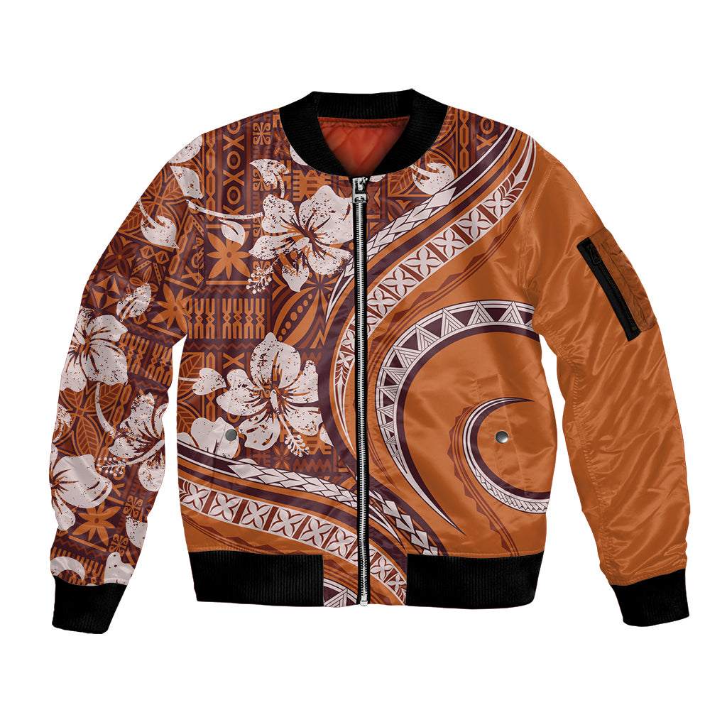 Hawaiian Hibiscus Tribal Vintage Motif Sleeve Zip Bomber Jacket Ver 5