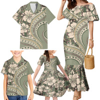 Hawaiian Hibiscus Tribal Vintage Motif Family Matching Mermaid Dress and Hawaiian Shirt Ver 6