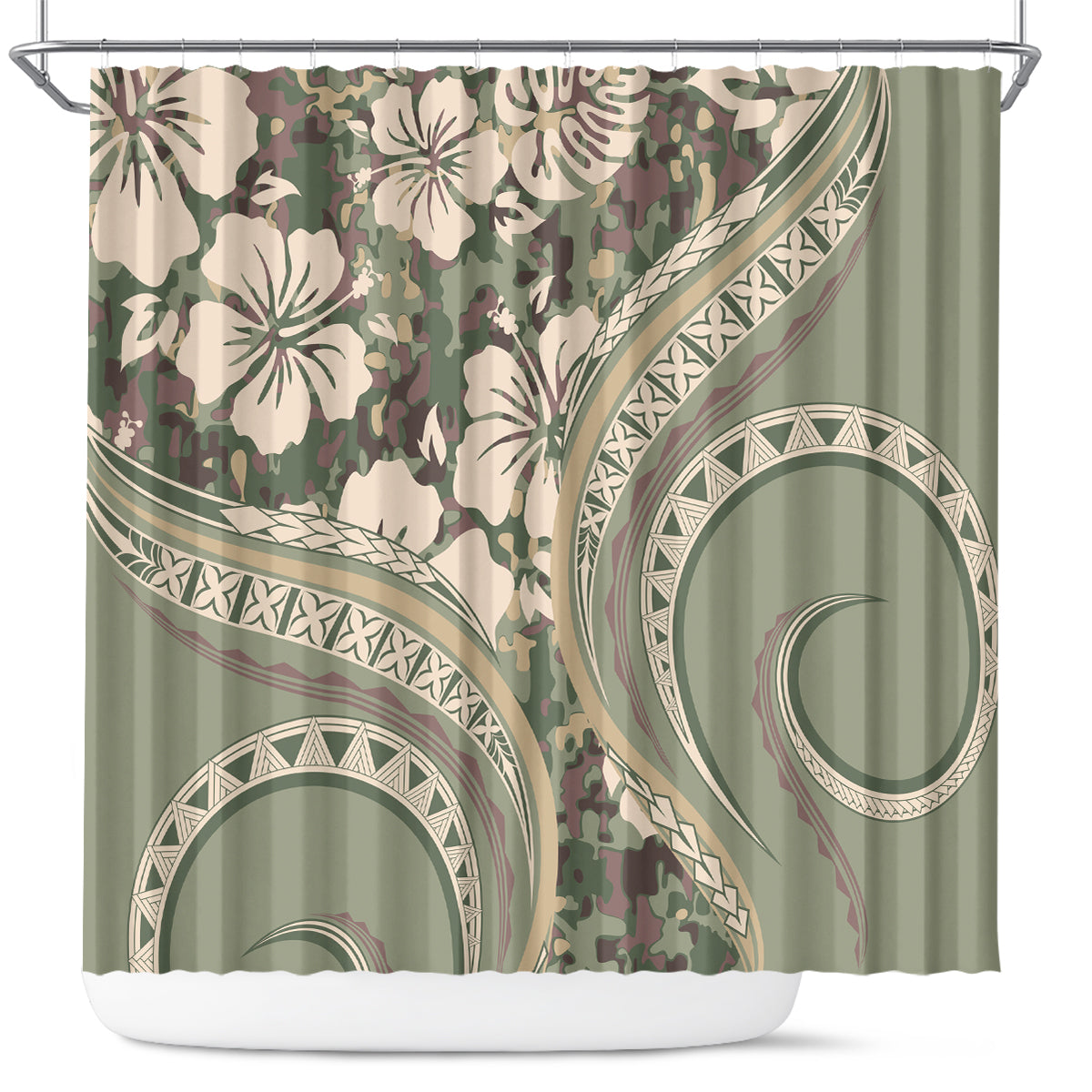 Hawaiian Hibiscus Tribal Vintage Motif Shower Curtain Ver 6