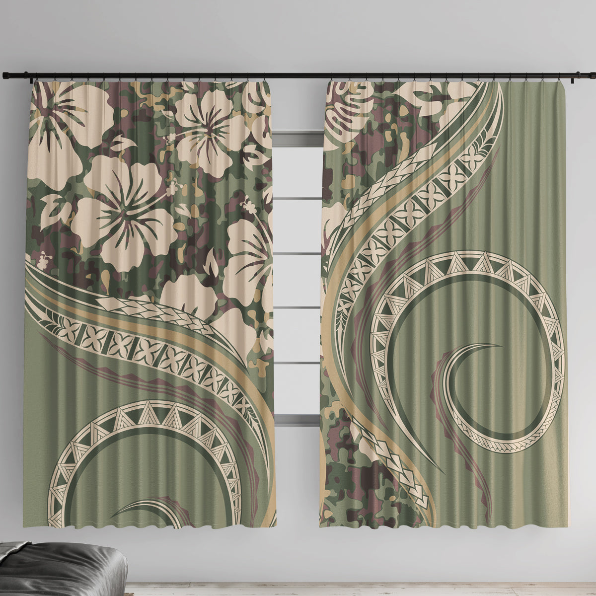 Hawaiian Hibiscus Tribal Vintage Motif Window Curtain Ver 6