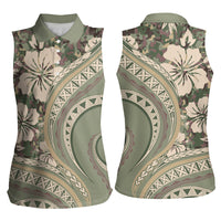 Hawaiian Hibiscus Tribal Vintage Motif Women Sleeveless Polo Shirt Ver 6