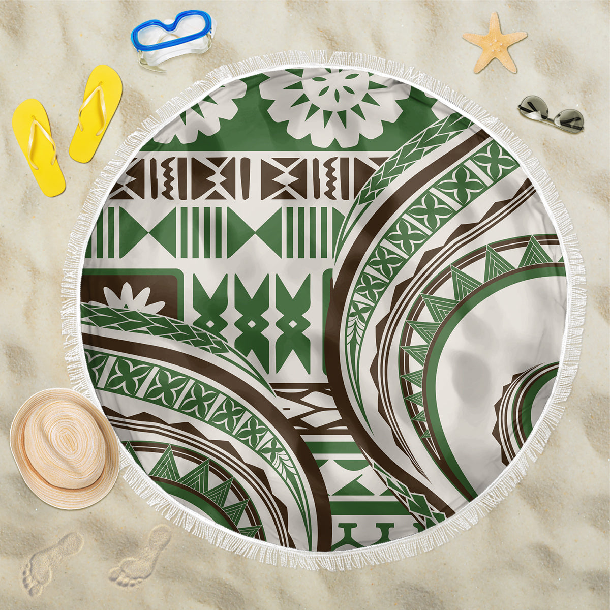 Hawaiian Hibiscus Tribal Vintage Motif Beach Blanket Ver 7