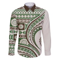Hawaiian Hibiscus Tribal Vintage Motif Family Matching Short Sleeve Bodycon Dress and Hawaiian Shirt Ver 7 LT9 Dad's Shirt - Long Sleeve Green - Polynesian Pride