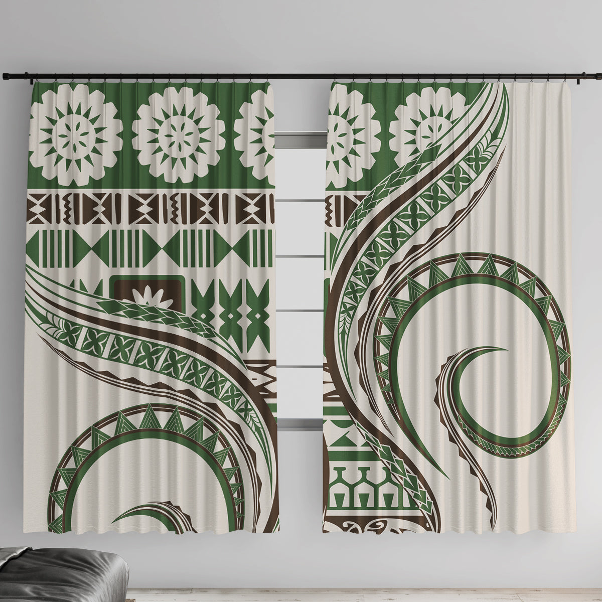 Hawaiian Hibiscus Tribal Vintage Motif Window Curtain Ver 7