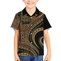 Hawaiian Hibiscus Tribal Vintage Motif Family Matching Off The Shoulder Long Sleeve Dress and Hawaiian Shirt Ver 8