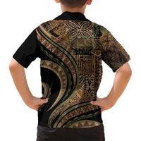 Hawaiian Hibiscus Tribal Vintage Motif Family Matching Short Sleeve Bodycon Dress and Hawaiian Shirt Ver 8 LT9 - Polynesian Pride