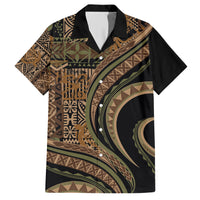 Hawaiian Hibiscus Tribal Vintage Motif Family Matching Short Sleeve Bodycon Dress and Hawaiian Shirt Ver 8 LT9 Dad's Shirt - Short Sleeve Brown - Polynesian Pride