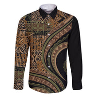 Hawaiian Hibiscus Tribal Vintage Motif Family Matching Short Sleeve Bodycon Dress and Hawaiian Shirt Ver 8 LT9 Dad's Shirt - Long Sleeve Brown - Polynesian Pride