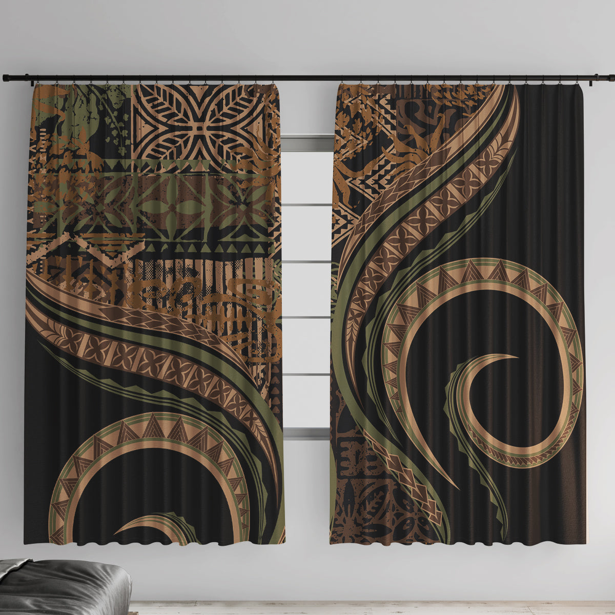 Hawaiian Hibiscus Tribal Vintage Motif Window Curtain Ver 8