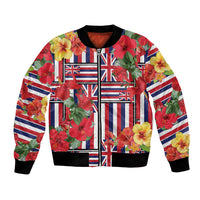 Hawaii Hibiscus Lei Bomber Jacket Hawaiian Flag Motif