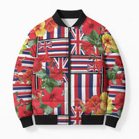 Hawaii Hibiscus Lei Bomber Puffer Jacket Hawaiian Flag Motif