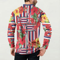 Hawaii Hibiscus Lei Button Sweatshirt Hawaiian Flag Motif