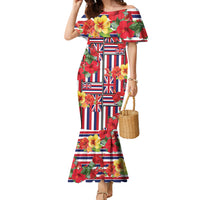 Hawaii Hibiscus Lei Family Matching Mermaid Dress and Hawaiian Shirt Hawaiian Flag Motif