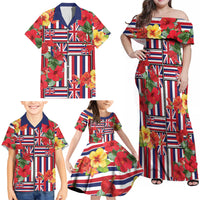 Hawaii Hibiscus Lei Family Matching Off Shoulder Maxi Dress and Hawaiian Shirt Hawaiian Flag Motif