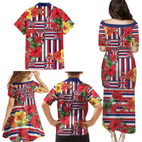 Hawaii Hibiscus Lei Family Matching Puletasi and Hawaiian Shirt Hawaiian Flag Motif
