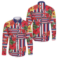 Hawaii Hibiscus Lei Family Matching Short Sleeve Bodycon Dress and Hawaiian Shirt Hawaiian Flag Motif LT9 Dad's Shirt - Long Sleeve Red - Polynesian Pride