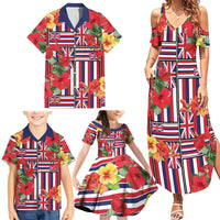 Hawaii Hibiscus Lei Family Matching Summer Maxi Dress and Hawaiian Shirt Hawaiian Flag Motif