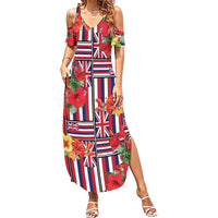 Hawaii Hibiscus Lei Family Matching Summer Maxi Dress and Hawaiian Shirt Hawaiian Flag Motif