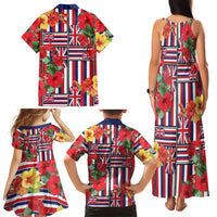 Hawaii Hibiscus Lei Family Matching Tank Maxi Dress and Hawaiian Shirt Hawaiian Flag Motif