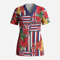 Hawaii Hibiscus Lei Scrub Top Hawaiian Flag Motif