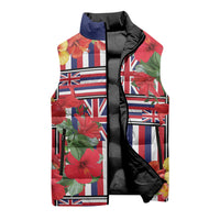 Hawaii Hibiscus Lei Sleeveless Puffer Jacket Hawaiian Flag Motif
