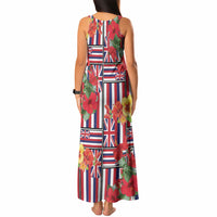 Hawaii Hibiscus Lei Tank Maxi Dress Hawaiian Flag Motif LT9 - Polynesian Pride
