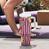 Hawaii Hibiscus Lei Tumbler With Handle Hawaiian Flag Motif