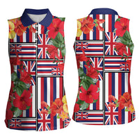 Hawaii Hibiscus Lei Women Sleeveless Polo Shirt Hawaiian Flag Motif