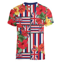 Hawaii Hibiscus Lei Women V-Neck T-Shirt Hawaiian Flag Motif