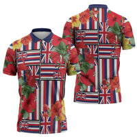 Hawaii Hibiscus Lei Zipper Polo Shirt Hawaiian Flag Motif LT9 - Polynesian Pride