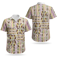 Hawaii Lokelani Pikake Lei Couples Matching Off Shoulder Maxi Dress and Hawaiian Shirt Hawaiian Flag Motif LT9 - Polynesian Pride