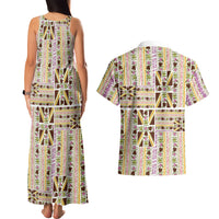 Hawaii Lokelani Pikake Lei Couples Matching Tank Maxi Dress and Hawaiian Shirt Hawaiian Flag Motif