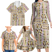 Hawaii Lokelani Pikake Lei Family Matching Long Sleeve Bodycon Dress and Hawaiian Shirt Hawaiian Flag Motif LT9 - Polynesian Pride
