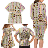 Hawaii Lokelani Pikake Lei Family Matching Long Sleeve Bodycon Dress and Hawaiian Shirt Hawaiian Flag Motif