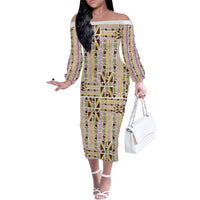 Hawaii Lokelani Pikake Lei Family Matching Off The Shoulder Long Sleeve Dress and Hawaiian Shirt Hawaiian Flag Motif