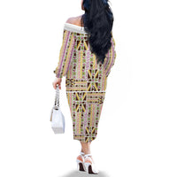 Hawaii Lokelani Pikake Lei Family Matching Off The Shoulder Long Sleeve Dress and Hawaiian Shirt Hawaiian Flag Motif